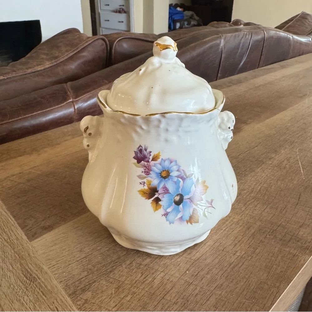 Vintage House of Webster Floral Ceramic Jar with Lid Saphhire flowers - Picture 3 of 9